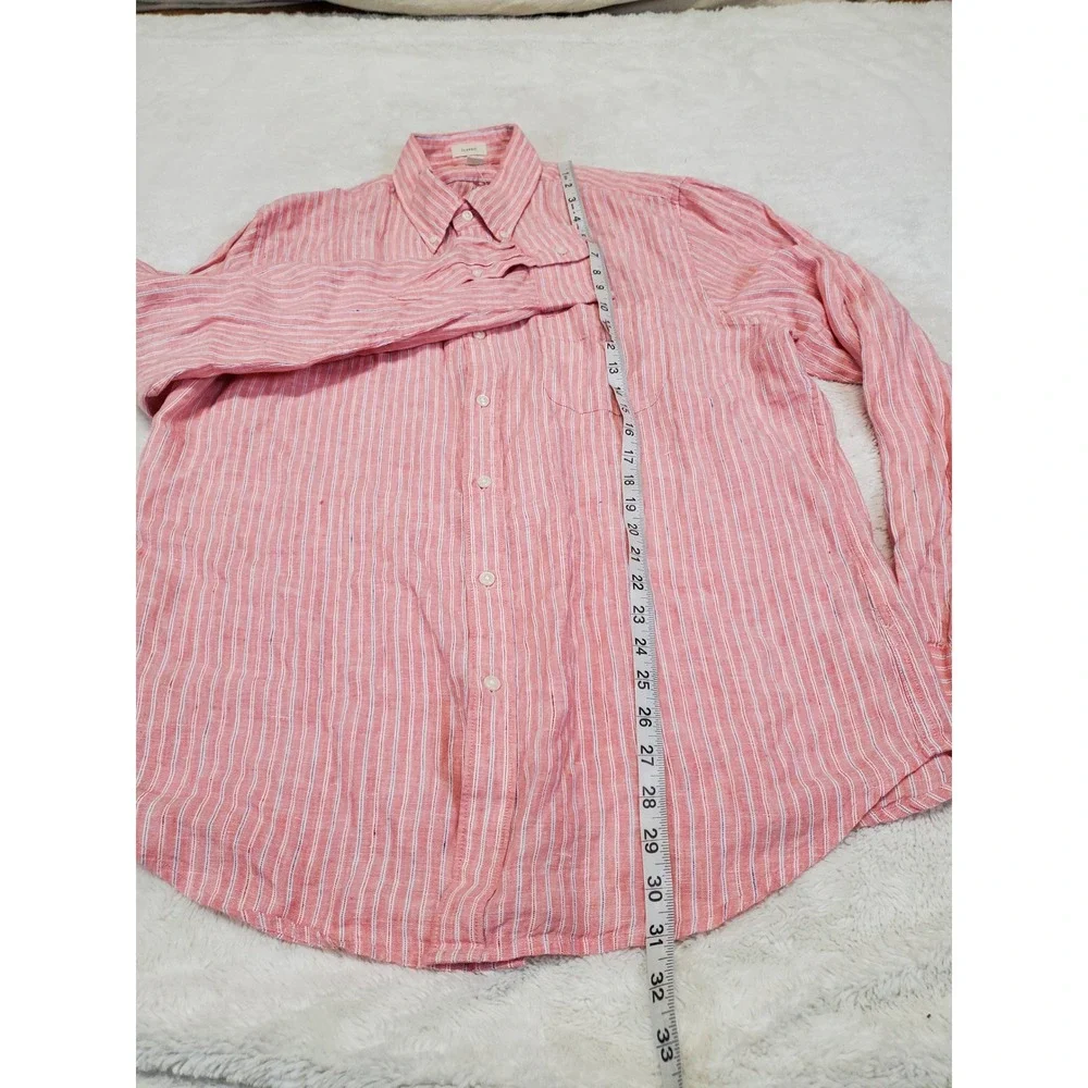 NWT J. Crew Red Striped Irish Linen Button Dress Shirt Men Large Casual Classic